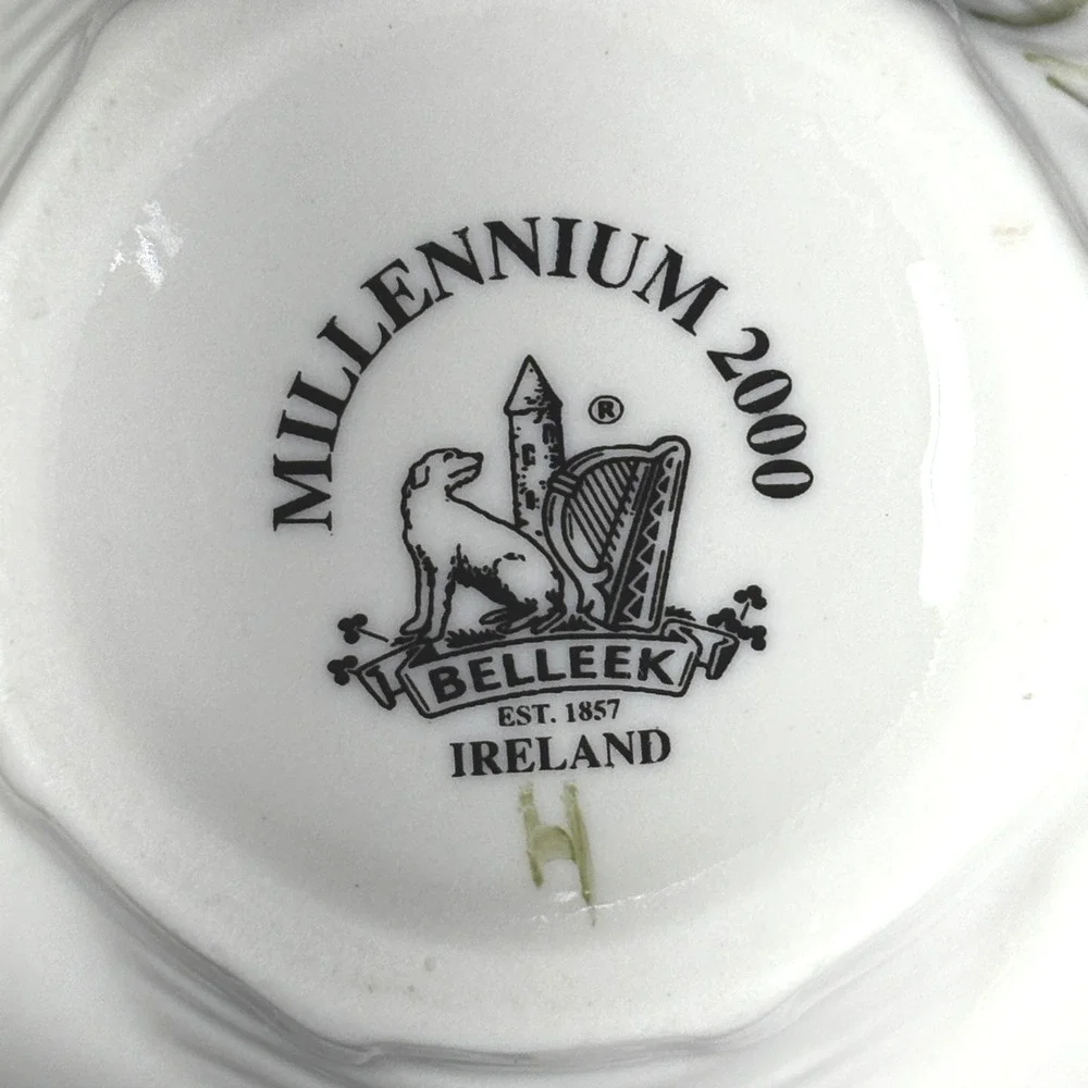 Vintage Belleek Harp Shamrock Collection Creamer 10th Black Millennium 2000 Mark